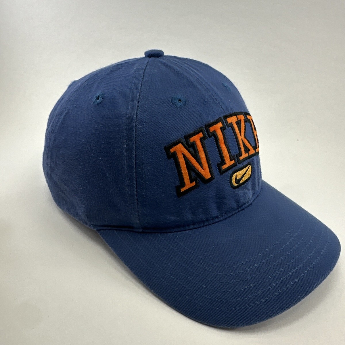 Vintage Nike Big Spell-Out Script Strapback Hat Blue 1990s Men's
