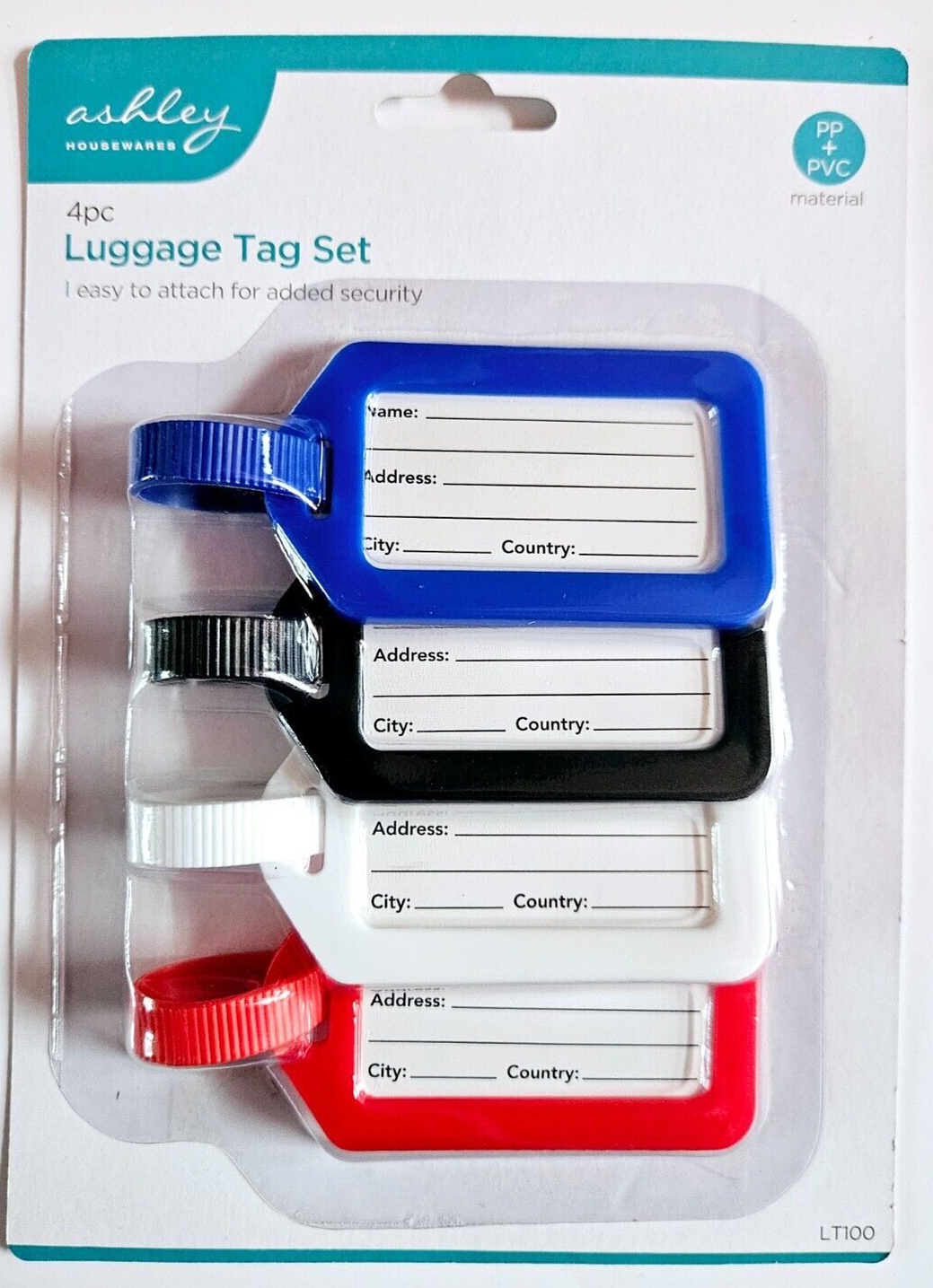 4pc Luggage Tag Set Airport ID Easy Attach Suitcase Colourful Secure Holiday