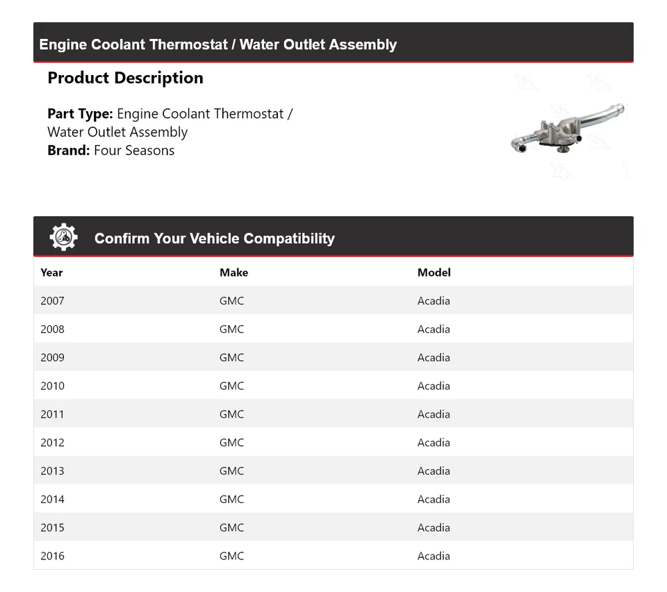 For 2007-2016 GMC Acadia Engine Coolant Thermostat / Water Outlet Assy 4 Seasons - Image 2 of 4