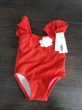 Janie And Jack Baby Girl Size 6-12 Month Red & White Flower Swimsuit 2022 Summer