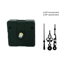 Clock Movement Mechanism Quartex with 3 1/8" Black Serpentine Hands, Long Shaft 