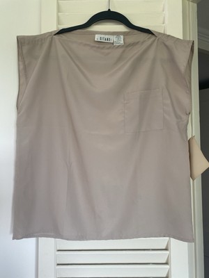 VTG GITANO Women s Medium Blouse Tee With Pocket Taupe Boat Neck NOS NWT New