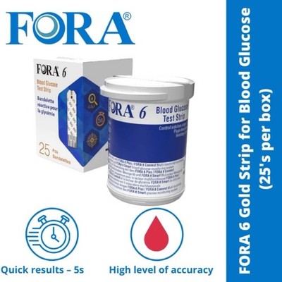 Fora 6 Plus BLOOD GLUCOSE Test Strips 25's Per/Box Free Shipping