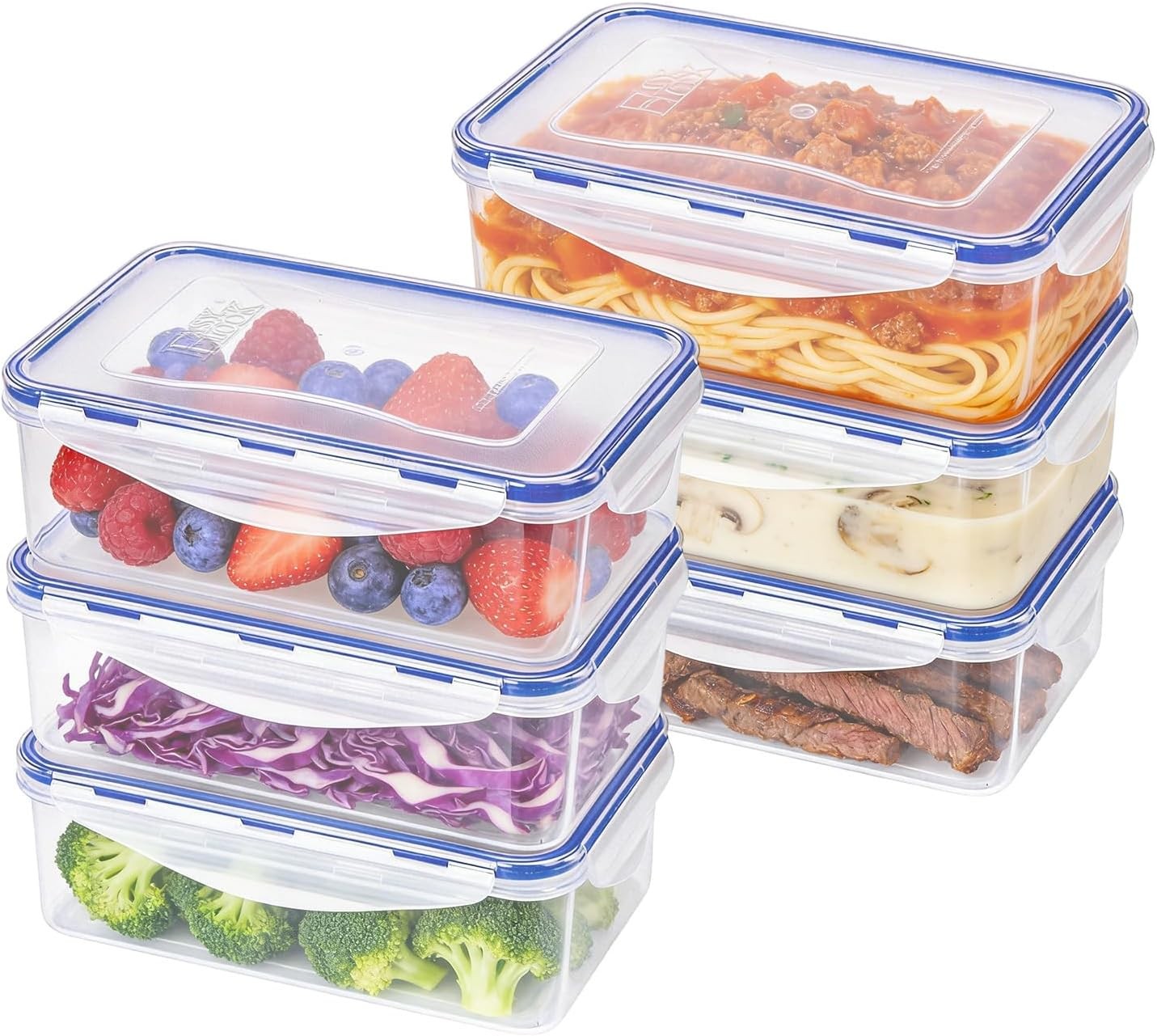 EASYLOCK 6 Pack Airtight Food Storage Container with Lids, Plastic Meal Prep Co
