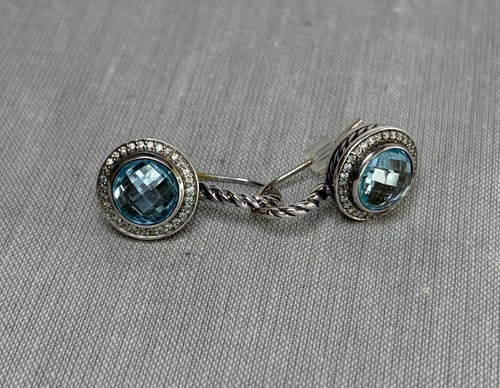 David Yurman  round Blue Topaz surrounded by diamonds, Cerise drop earrings - Picture 4 of 16
