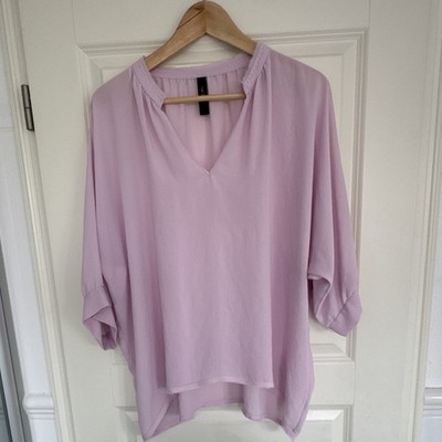 Marc Cain Bluse Damen rosa Tunika 3/4 Ärmel V-Ausschnitt unifarben Gr. N6