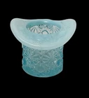 Fenton Daisy and Button Blue Opalescent Glass Small Top Hat Toothpick Vase 1.5"