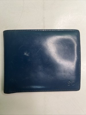 ETTINGER of London Men's Bi-Fold Wallet Blue Cowhide Leather Used