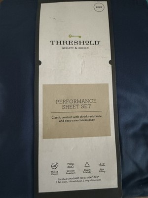 NEW Threshold King Solid Performance 400 Thread Count Sheet Set Metallic Blue