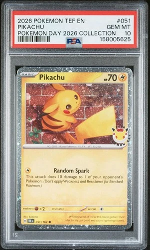 Pikachu Pokemon Day 2026 | 051/162 | Pokemon | Temporal Forces | Cosmos | PSA 10