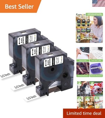 3-Pack DYMO D1 Label Maker Tape 45013, 1/2 In x 23Ft, Laminated Black/White