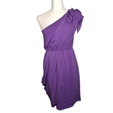 Alice + Olivia Womens Purple One Shoulder Silk Drape Dress Frayed Accent Size XS