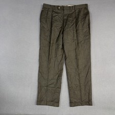 Jos A Bank Pants Mens 38x30 Brown Gray Straight Pleated Cuffed 100% Wool Dress