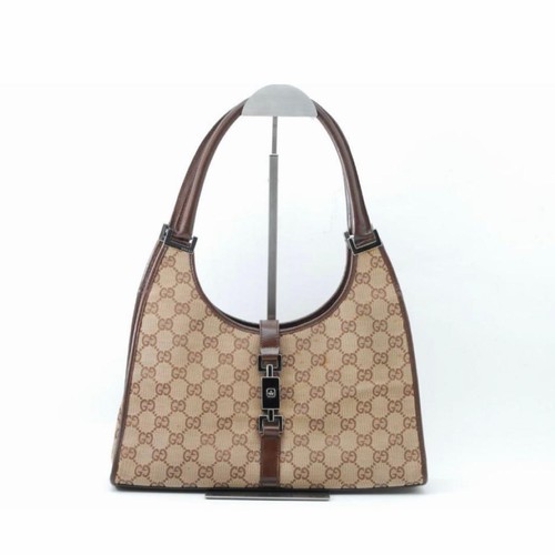 Gucci Jackie One-Shoulder Handbag GG Canvas Leather Beige Brown Women's Auth