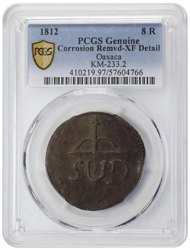 Moneda 8 Reales 8R Revolución MÉXICO 1812 GUERRA DE INDEPENDENCIA, OAXACA SUD, GRADUACIÓN PROFESIONAL XF Foto 2 de 4