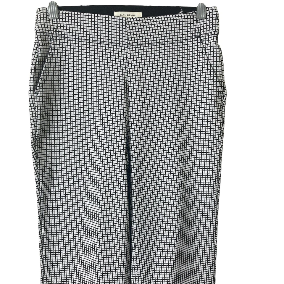Max Studio Pants Womens XS Slim Trouser Black White Small Checks Stretch - Image 2 of 4