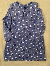 Vintage Toddler Dress 60s Handmade Blue White Flowers Long Sleeves 18 Mos