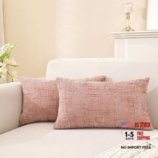 TAOSON Chenille Throw Pillow Covers 12x20 Inch Set 12" x 20" Pack of 2 Coral