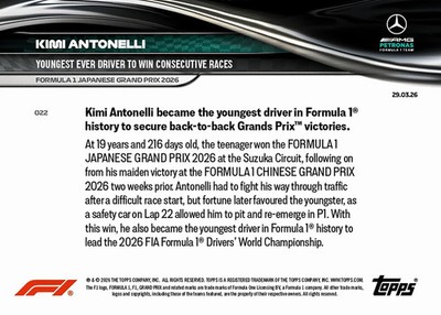 Kimi Antonelli Win Japanese GP F1 - 2026 Formula 1 Topps NOW