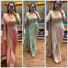 Designer women ready to wear saree with Embroidery Blouse sari wedding ethnic