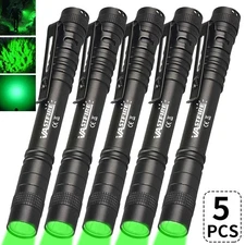 2/5PCS Green LED Pen Flashlight Lamp Clip Mini Black Pocket Penlight