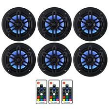  6 Genuine Marine 6.5" 900w Marine Boat Speakers w/LED Black/Black Grilles
