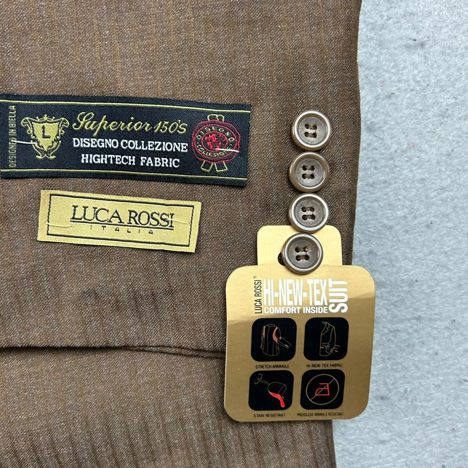 Conjunto de Traje Luca Rossi Para Hombres 42 Marrón Blazer Abotonado 36W Pantalones Plisados 2 Piezas Nuevo con Etiquetas Foto 4 de 4