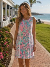 Lilly Pulitzer Dress Beckler Shift Floral Bows Palm Beach Resort Prep Women Sz 6