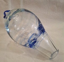 1992 Hand Blown Glass 7" L Teardrop Hummingbird Feeder Cobalt Swirls Signed