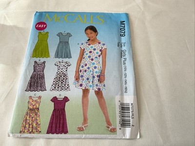 McCall's M7079 Girls 10.5 to 16.5 Easy Pullover Dress Uncut Sewing Pattern New