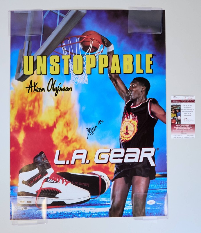 Akeem Olajuwon Signed 1990 Unstoppable 18x24 Poster LA Gear JSA Auth Auto 87505