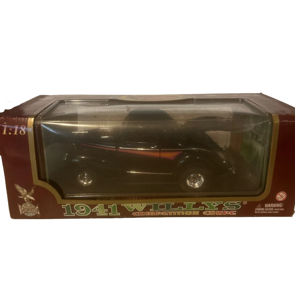 Road Legends 1941 Willys Competition cupé Hot Rod negro escala 1:18 coche fundido a presión Foto 4 de 4
