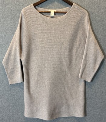 H&M Basic Womens Small Gray Rib Knit Sweater 3/4 Sleeve Lightweight Tunic Top