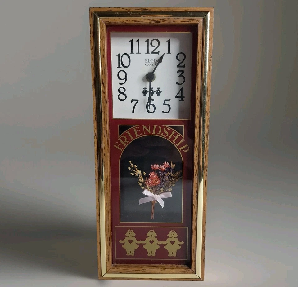 Vintage Elgin Clock Co Quartz Mantle Shelf Wall Friendship MCM Tested Works - Image 2 of 4