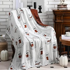 Valentine's Day Halloween Reading Book Blanket 50 x 60 Inches Soft Knit Ghost