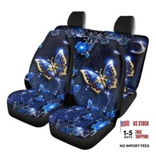 Howilath Fashion Blue Butterfly Front Rear Seat Covers Vehicle Butterfly Blue