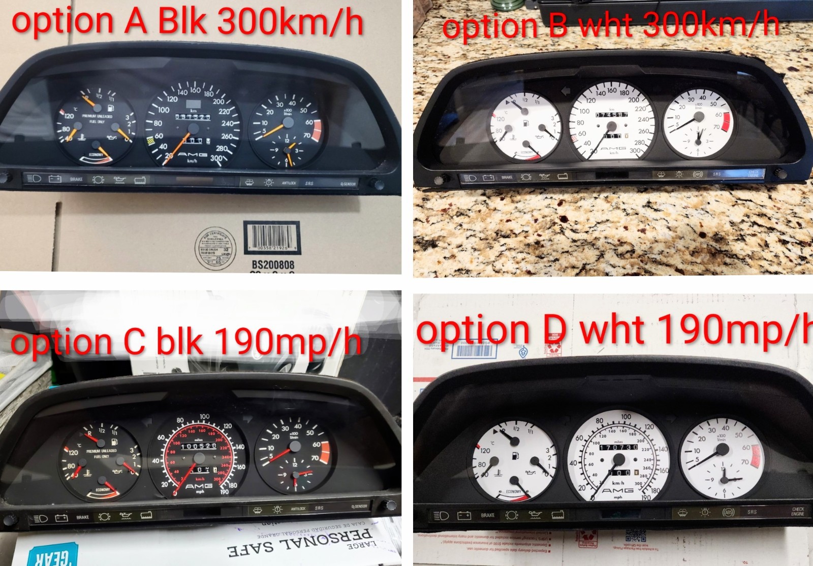 Mercedes R107 W124 W126 W201 AMG BRABUS  speedometer cluster conversion service 