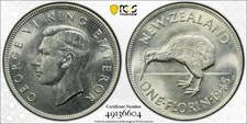 New Zealand, 1945 George VI Florin. PCGS MS 63. 515,000 Mintage.