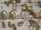 Lot Of vintage gold toned and faux pearl Costume Jewelry, Earrings