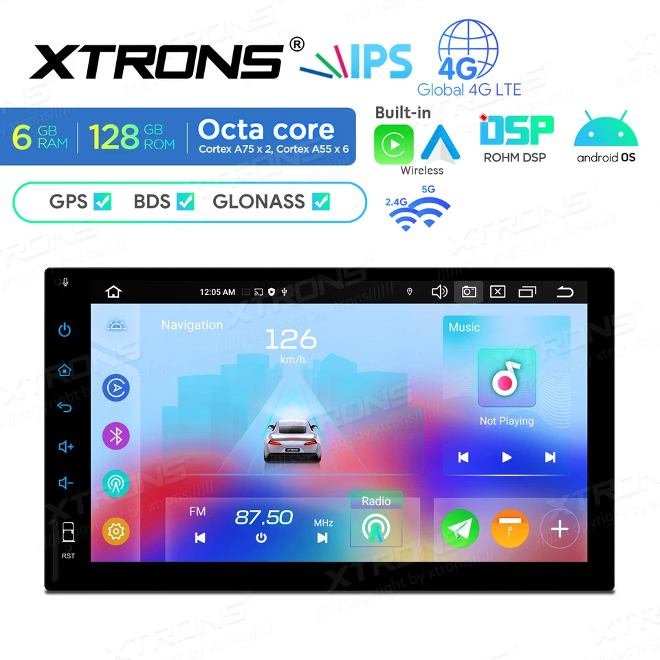 Double 2 Din 7" Android 14 Car Stereo 8Core 6+128GB GPS Radio WiFi 4G Car Play - Image 4 of 4