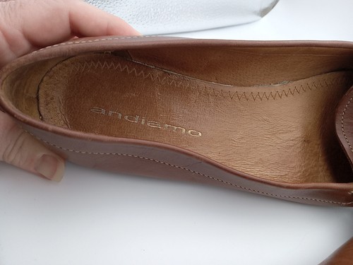 Andiamo Women's US 10.5M Shoes Gold Embellished Slip On Brown Leather Loafers - Picture 5 of 8