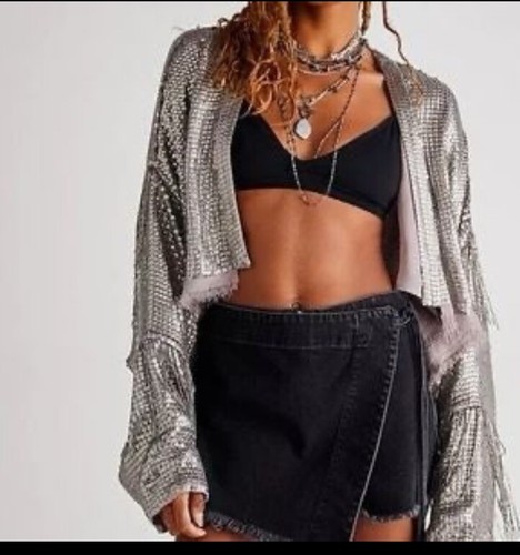 Chaqueta con flecos de lentejuelas Free People Sea Urchin encogiéndose de hombros-XL-$368 - Imagen 3 de 5