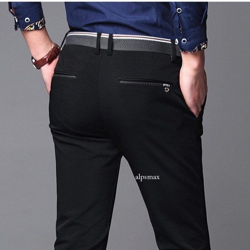 Men's Suit Pants Fashion Pants Dress Formal Pants Elastic Straight Leg Trouser - Picture 3 of 31