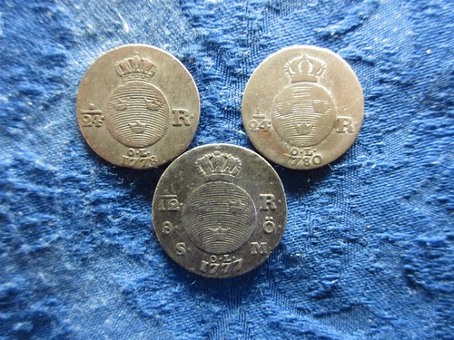 Schweden 1/24 Riksdaler 1778, 1780over70 KM522, 1/12 Riksdaler 1777 gereinigt KM520