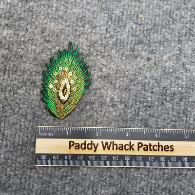 Peacock Feather Patch Green Gold Sequin D6