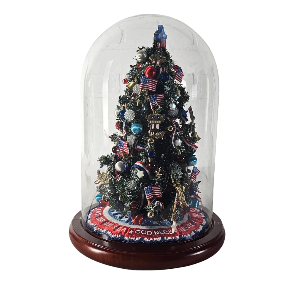 Danbury Mint "God Bless America" Lighted Tree W/ Glass Dome Wood Décor - Image 4 of 4