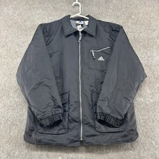 VINTAGE Adidas Jacket Mens L Black Parka Full Zip Quilted Lined Logo Nylon 90s