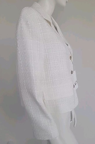 Zara Ivory Tweed Long Sleeve V-neck Jacket Blazer Gold Buttons Sz S NWT $129 - Picture 5 of 11
