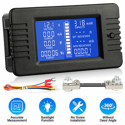 LCD Display DC Battery Monitor Meter 0-200V Volt Amp For Cars RV Solar System 