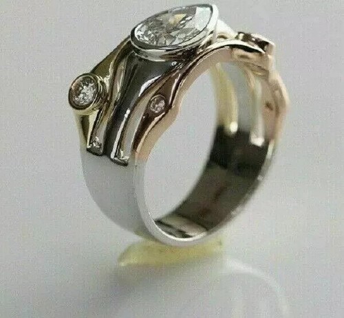 2Ct Pear Lab Created Diamond Engagement Wedding Ring 14K Three-Tone Gold Finish - 第 2/4 張圖片